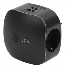 Тройник SP-3e-USB-BLACK 3гн 220V + 2xUSB 2100mA, c заземл, со шт (черный)  Б0046364  ЭРА