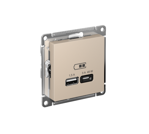 AtlasDesign Песочный USB Розетка A + тип-C 45Вт высокоскоростной заряд QC,PD, механизм  ATN001229  SE