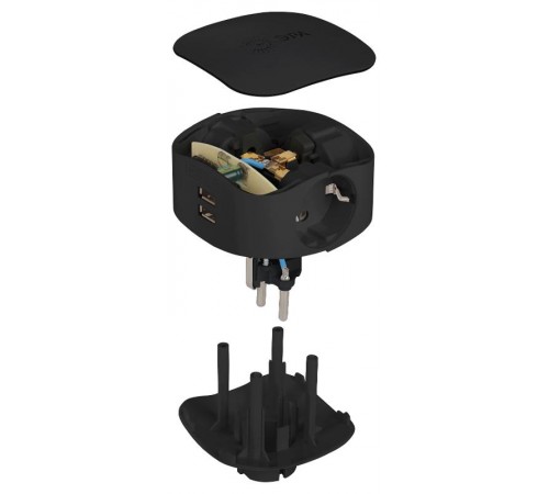 Тройник SP-3e-USB-BLACK 3гн 220V + 2xUSB 2100mA, c заземл, со шт (черный)  Б0046364  ЭРА