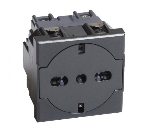 AXOLUTE. Розетка 2К+З 16А 250В, немецкого/итальянского стандартов,с плоской лицевой панелью. Цвет Антрацит  HS4140/16F  Legrand