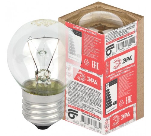 Лампа накаливания ЛОН ДШ 40-230-Е27 (P45) шар 40Вт 230В Е27 в гофре  Б0039133  ЭРА