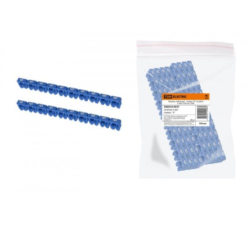 Маркер наборный - символ "6" голубой 4 мм2 (100 шт.)   SQ0534-0037  TDM