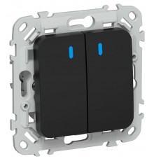 FLITE Выключатель 2-клавишный кнопочный проходной с индикацией 10А ВС62-2-1-ФлЧ черный  FI-V28-1-10-1-K02  IEK