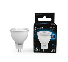 Лампа светодиодная MR11 3W 300lm 6500K GU4 LED 1/10/100  132517303  Gauss