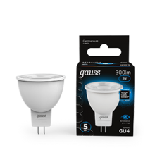 Лампа светодиодная MR11 3W 300lm 6500K GU4 LED 1/10/100  132517303  Gauss
