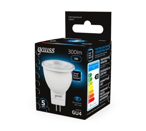 Лампа светодиодная MR11 3W 300lm 6500K GU4 LED 1/10/100  132517303  Gauss