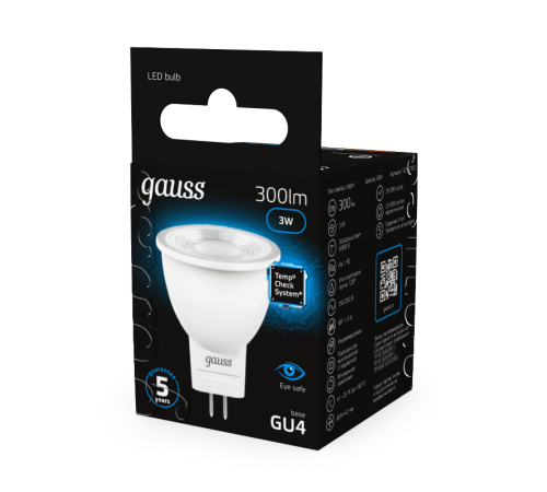Лампа светодиодная MR11 3W 300lm 6500K GU4 LED 1/10/100  132517303  Gauss