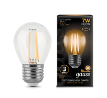 Лампа светодиодная LED 7Вт E27 220В 2700К шар  105802107  Gauss