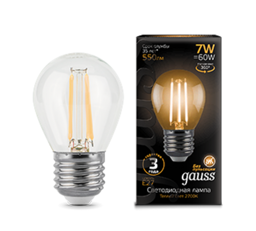 Лампа светодиодная LED 7Вт E27 220В 2700К шар  105802107  Gauss