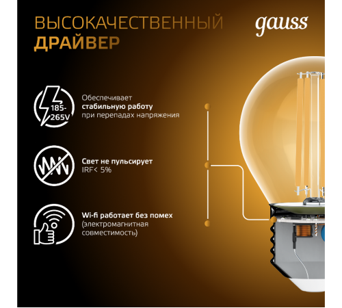 Лампа светодиодная Black LED Filament Шар E27 11W 720lm 2700K  105802111  Gauss