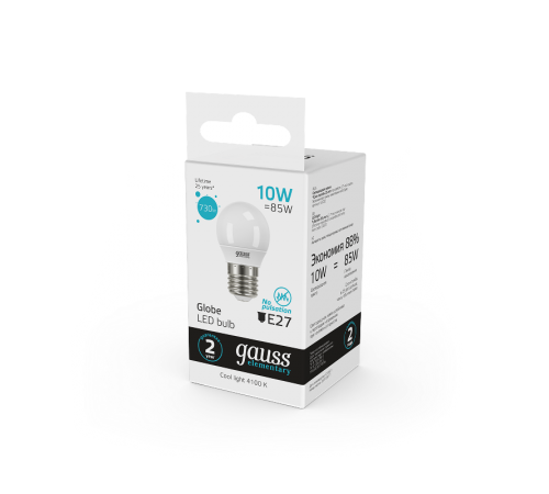 Лампа светодиодная LED Elementary Шар 10W E27 730lm 4100K  53220  Gauss