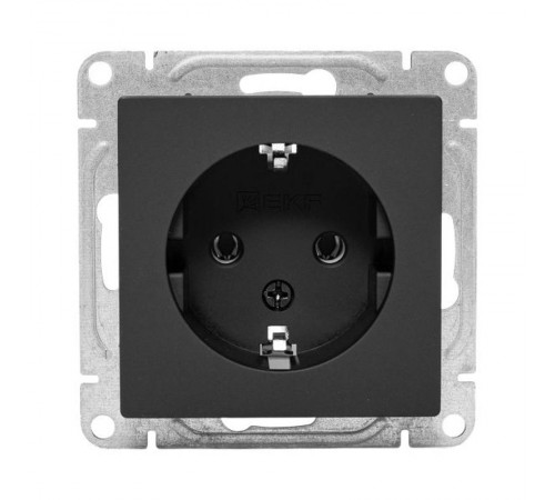 Механизм розетки, 16А, с заземлением, без шторок, чёрный Эпика EKF  UP1-SOB-110  EKF