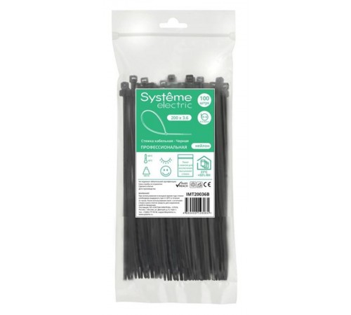 Стяжка кабельная 200х3.6 Чёрная (100шт)  IMT20036B  SE