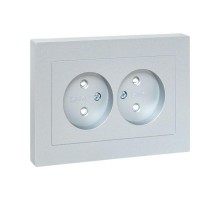 Механизм розетки двойной, 16А, без заземления, со шторками, с рамкой, алюминий Эпика EKF  UP1-SOA-201  EKF