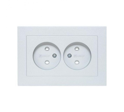 Механизм розетки двойной, 16А, без заземления, со шторками, с рамкой, алюминий Эпика EKF  UP1-SOA-201  EKF