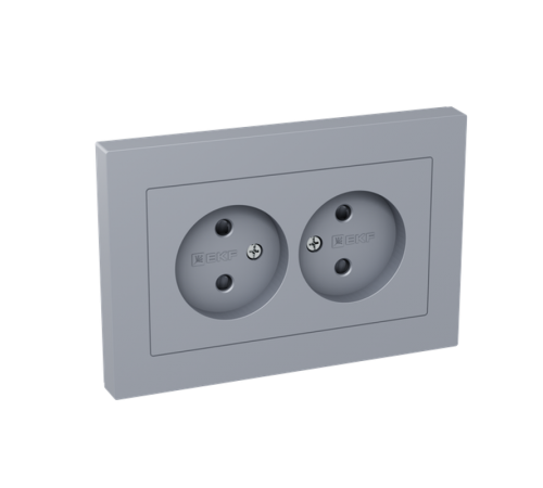 Механизм розетки двойной, 16А, без заземления, со шторками, с рамкой, алюминий Эпика EKF  UP1-SOA-201  EKF