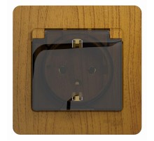 Glossa Дерево Дуб Розетка с заземлением со шторками с крышкой, IP20 (в сборе с рамкой)  GSL000546  SE