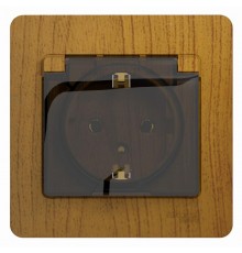 Glossa Дерево Дуб Розетка с заземлением со шторками с крышкой, IP20 (в сборе с рамкой)  GSL000546  SE