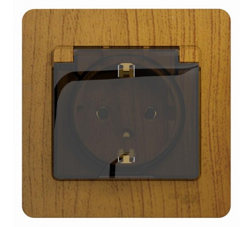 Glossa Дерево Дуб Розетка с заземлением со шторками с крышкой, IP20 (в сборе с рамкой)  GSL000546  SE