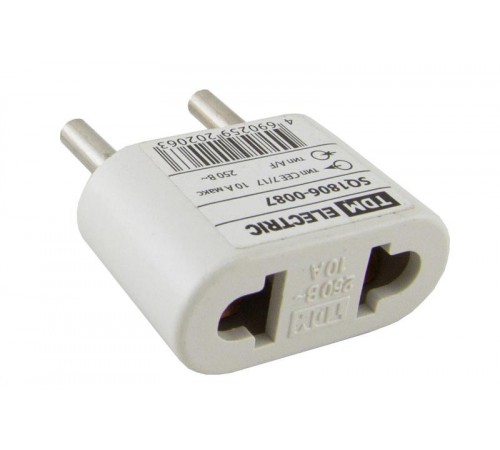 Переходник (тип CEE 7/17 - тип А/F) плоский 10А макс. 250В белый   SQ1806-0087  TDM