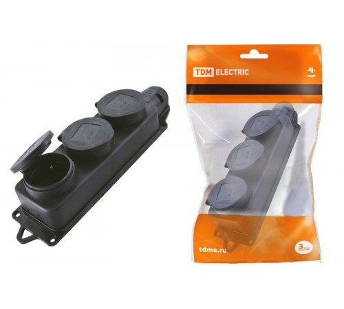 Розетка трехместная с заглушками каучук 2Р+РЕ 16А 250В IP44   SQ0612-0008  TDM