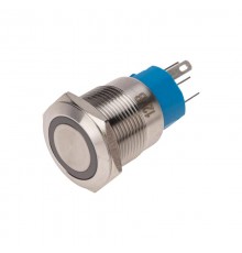Кнопка антивандальная 19 12В Фикс (5с) ON-OFF/OFF-ON подсв/синяя  36-3421  REXANT