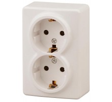 Розетка 11-2206-02  2х2P+E Schuko со шторками, 16АХ-250В, ОУ, Эксперт, Слоновая кость Б0020695  ЭРА
