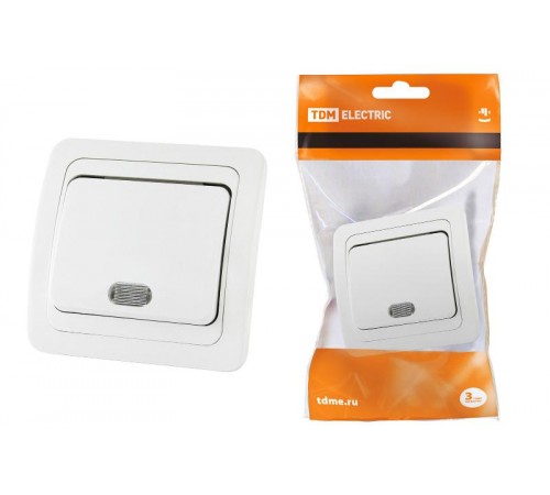 Выключатель 1-кл. с подсветкой 10А белый "Валдай"   SQ1804-0004  TDM