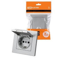 Розетка 2П+З 16А 250В IP44 с защ. шт. с крышкой серебр. металлик "Сенеж"   SQ1816-0239  TDM