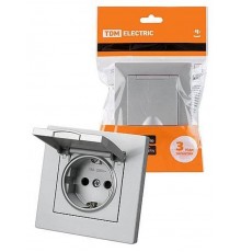 Розетка 2П+З 16А 250В IP44 с защ. шт. с крышкой серебр. металлик "Сенеж"   SQ1816-0239  TDM