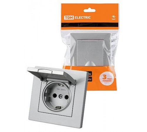 Розетка 2П+З 16А 250В IP44 с защ. шт. с крышкой серебр. металлик "Сенеж"   SQ1816-0239  TDM