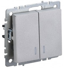 BRITE Выключатель 2-клавишный с индикацией 10А ВС10-2-1-БрА алюминий   BR-V20-1-10-K47  IEK