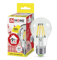 Лампа светодиодная LED-A60-deco 9Вт 230В Е27 3000К 810Лм прозр  4690612008066  IN HOME