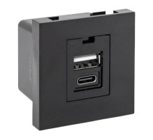 Розетка USB A+C, 2.1А, 2 гнезда, без индикатора, черная, матовая E2MR2B-21USB-10-ACEKF