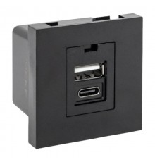 Розетка USB A+C, 2.1А, 2 гнезда, без индикатора, черная, матовая E2MR2B-21USB-10-ACEKF