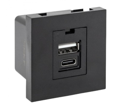 Розетка USB A+C, 2.1А, 2 гнезда, без индикатора, черная, матовая E2MR2B-21USB-10-ACEKF
