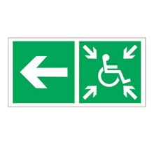 Знак безопасности BL-3015B.E75"Напр. движ. к пункту сбора(безоп.зоне)МГН налево"  a18375  Белый свет