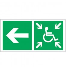 Знак безопасности BL-2915B.E75"Напр. движ. к пункту сбора(безоп.зоне)МГН налево"  a18508  Белый свет