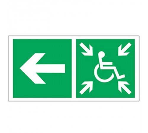 Знак безопасности BL-3015B.E75"Напр. движ. к пункту сбора(безоп.зоне)МГН налево"  a18375  Белый свет