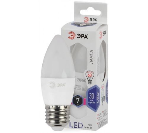 Лампа светодиодная LED 7Вт Е27 6000К smd B35-7W-860-E27  Б0031413  ЭРА