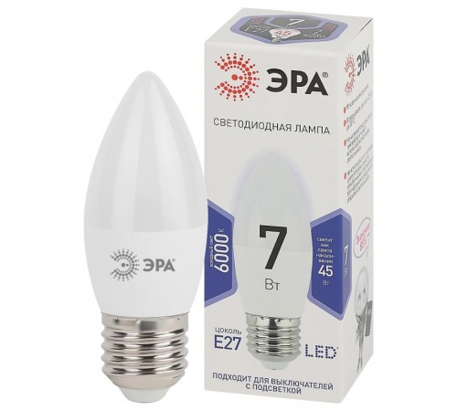 Лампа светодиодная LED 7Вт Е27 6000К smd B35-7W-860-E27  Б0031413  ЭРА