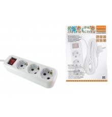 Удлинитель народный УН03В выключатель, 3 гнезда, 1,5метра, с/з, ПВС 3х0,75мм2  10А/250В  SQ1303-1100  TDM