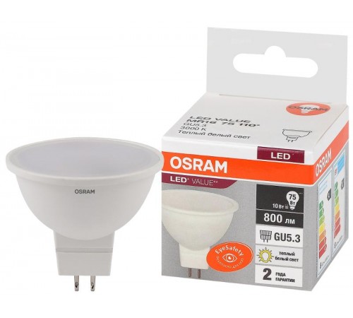 Лампа светодиодная LED Value MR16 10W/830 230V GU5.3 10X1  4058075582873  OSRAM