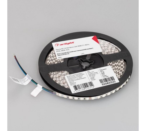 Лента светодиодная RT-G120-8mm 24V RGB (11 W/m, IP20, 3838, 5m) (arlight, Открытый)  026832(2)  Arlight