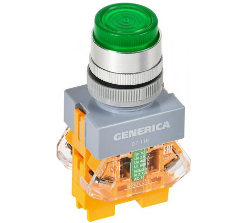 Кнопка D7-11D d=22мм 1з+1р с подсветкой зелёная  BBT50-11D-3-12-K06-G  GENERICA