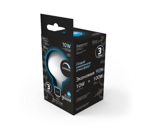 Лампа светодиодная Filament G95 10W 1100lm 4100К Е27 milky диммируемая LED 1/20  189202210-D  Gauss