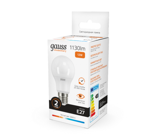 Лампа светодиодная LED 12Вт E27 220В 2700К Elementary A60  23212  Gauss
