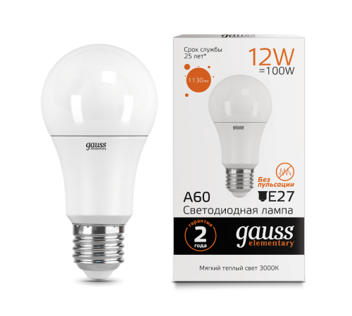 Лампа светодиодная LED 12Вт E27 220В 2700К Elementary A60  23212  Gauss
