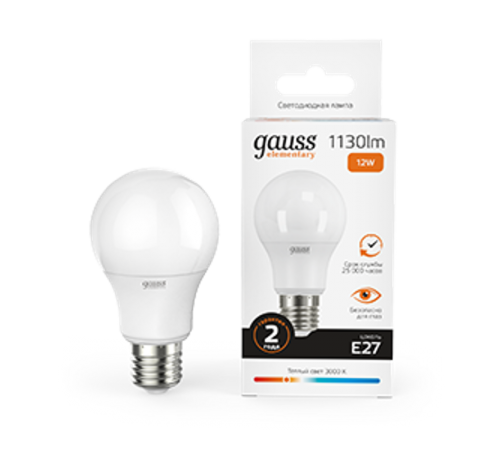 Лампа светодиодная LED 12Вт E27 220В 2700К Elementary A60  23212  Gauss