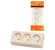 Розетка 3-х местная горизонтальная 2П открытой установки IP20 10A с з/ш сл. кость "Ладога"  SQ1801-0225  TDM